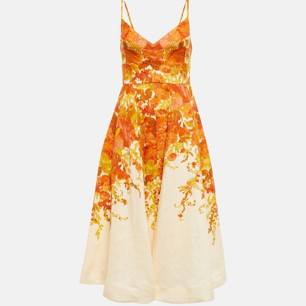 Zimmermann Floral Linen Midi Picnic Dress